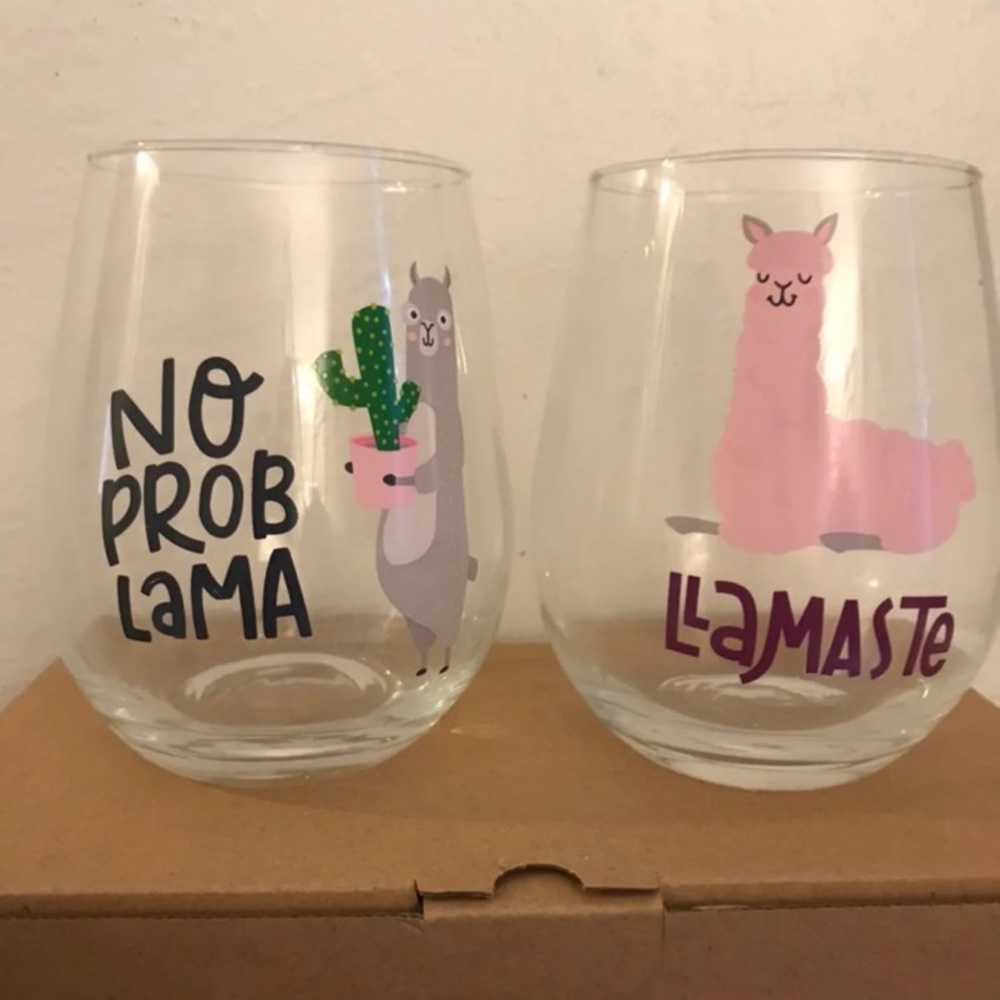 Stemless wine glasses.